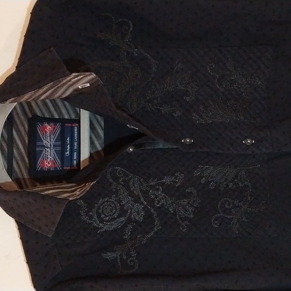 English Laundry Black embroidered button up Shirt Men's size Medium - Picture 2 of 10
